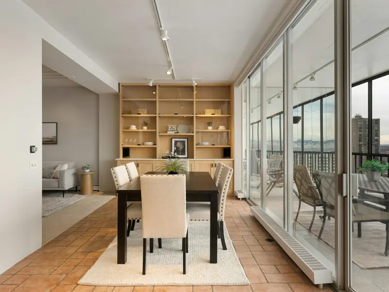 Dining room with sliding glass doors
